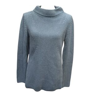 Talbots Blue Ribbed Pullover Mock Turtleneck Cotton Sweater Size Medium